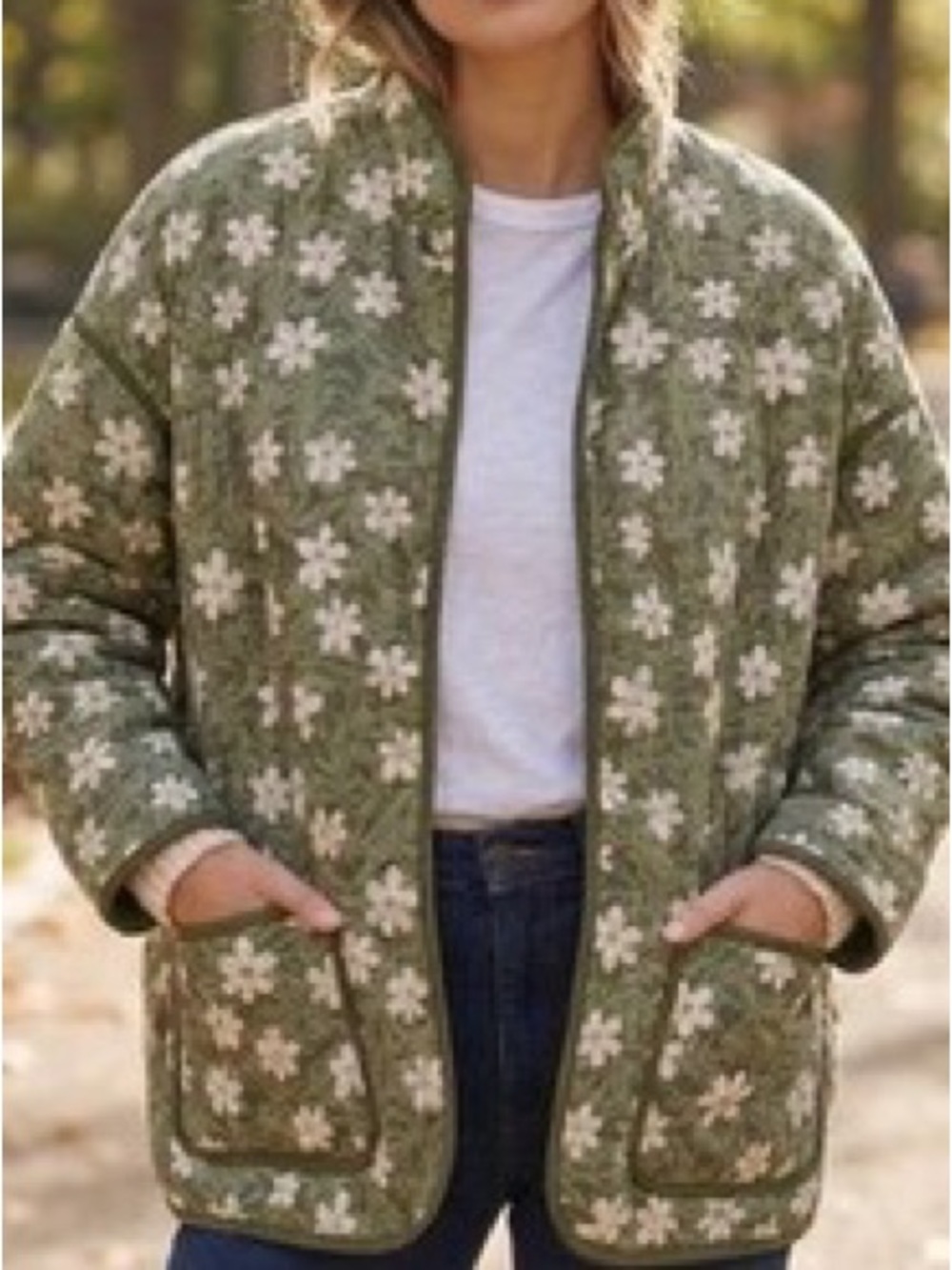 SABRINA LAUREN- NWT Reversible Green Floral Open Front Jacket Size Petite Med